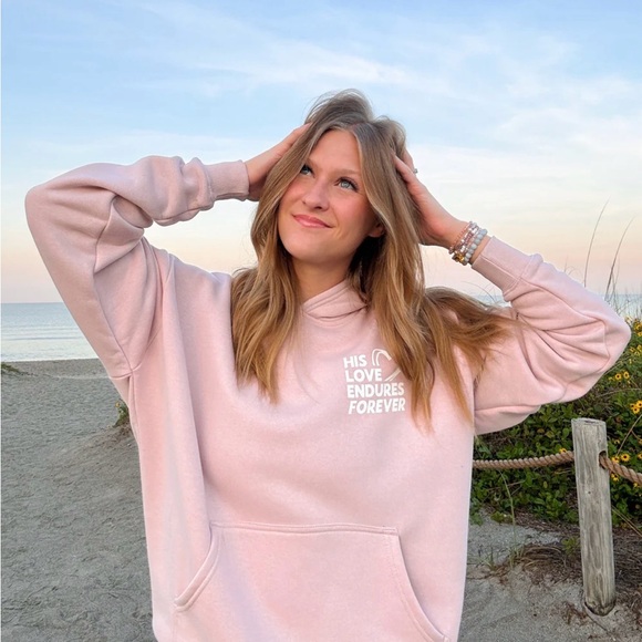 Elevated Faith Tops - ELEVATED FAITH His Love Endures Forever Hoodie Pink